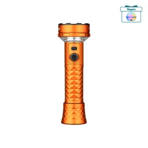 Linterna recargable Olight Marauder Mini naranja con textura antideslizante y botón giratorio de control.