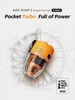 Mini bomba de aire portátil Max Pump 3 de Flextail con diseño turbo naranja sobre plano técnico de ingeniería
